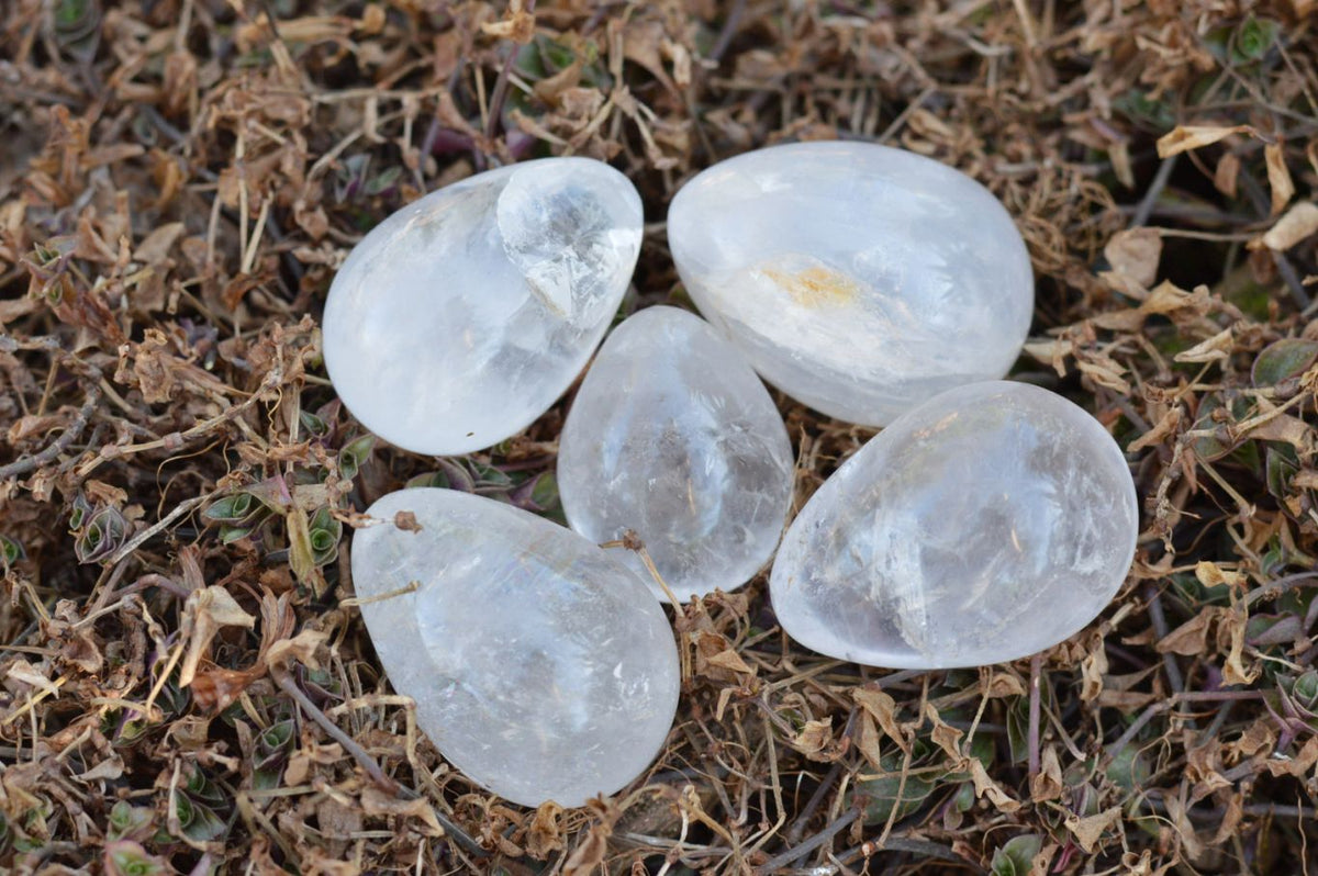 Polished Selection Of Girasol Pearl & Clear Quartz Eggs x 20 From Madagascar - TopRock