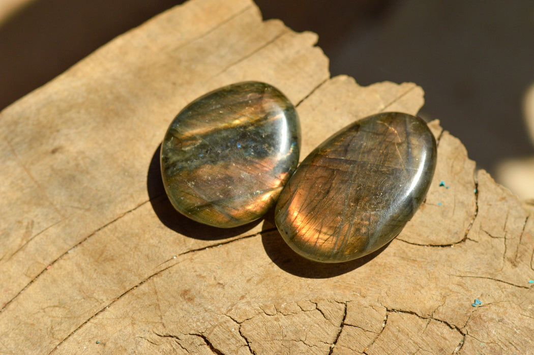 Polished Labradorite Palm Stones With Intense Blue & Gold Flash x 12 From Tulear, Madagascar - TopRock