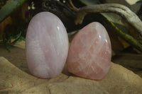Polished Rose Quartz Standing Free Forms x 2 From Antsirabe, Madagascar - Toprock Gemstones and Minerals