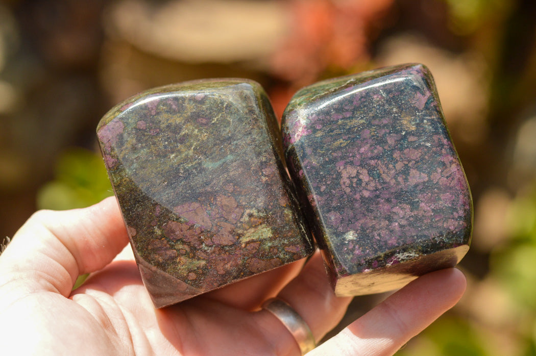 Polished Rare Fluorescent Green Verdite Ruby Corundum Free Forms x 5 From Zimbabwe - TopRock