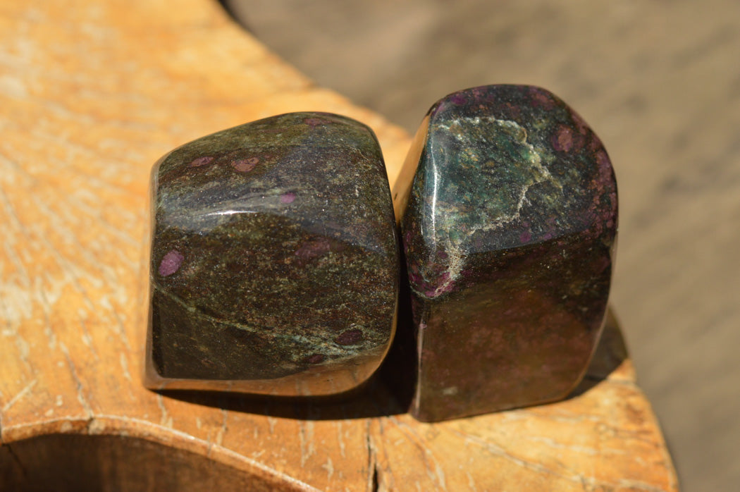 Polished Rare Fluorescent Green Verdite Ruby Corundum Free Forms x 5 From Zimbabwe - TopRock