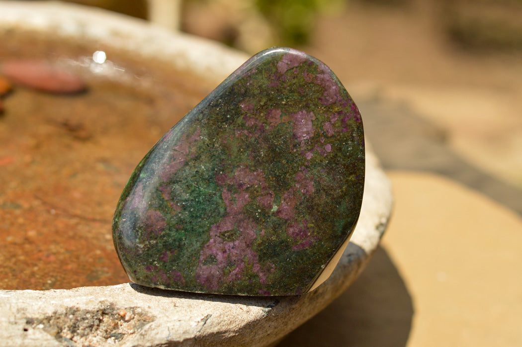 Polished Rare Fluorescent Green Verdite Ruby Corundum Free Forms x 5 From Zimbabwe - TopRock