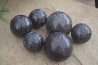 Polished Pyrope Red Garnet Matrix Spheres  x 6 From Madagascar - Toprock Gemstones and Minerals