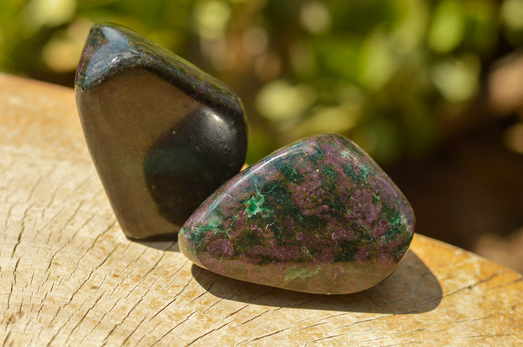 Polished Rare Fluorescent Green Verdite Ruby Corundum Free Forms x 5 From Zimbabwe - TopRock