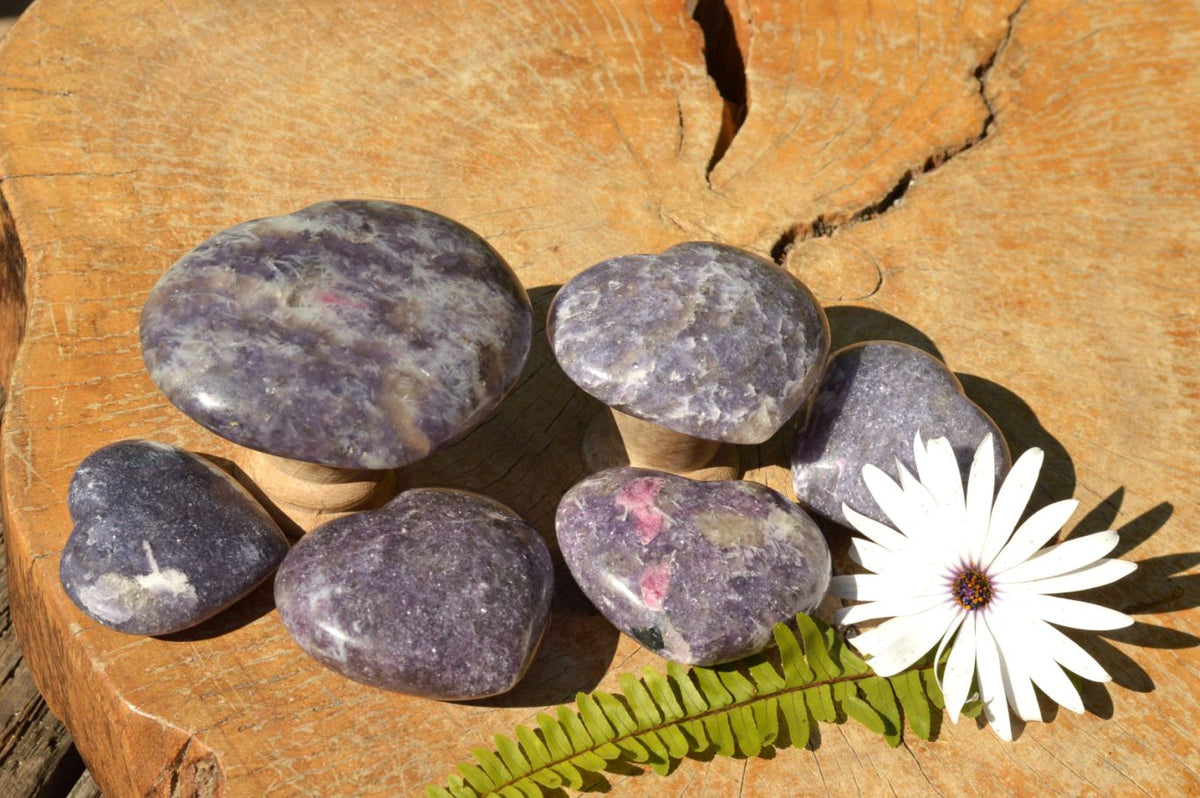 Polished Purple Lepidolite Mica Hearts x 6 From Madagascar - TopRock