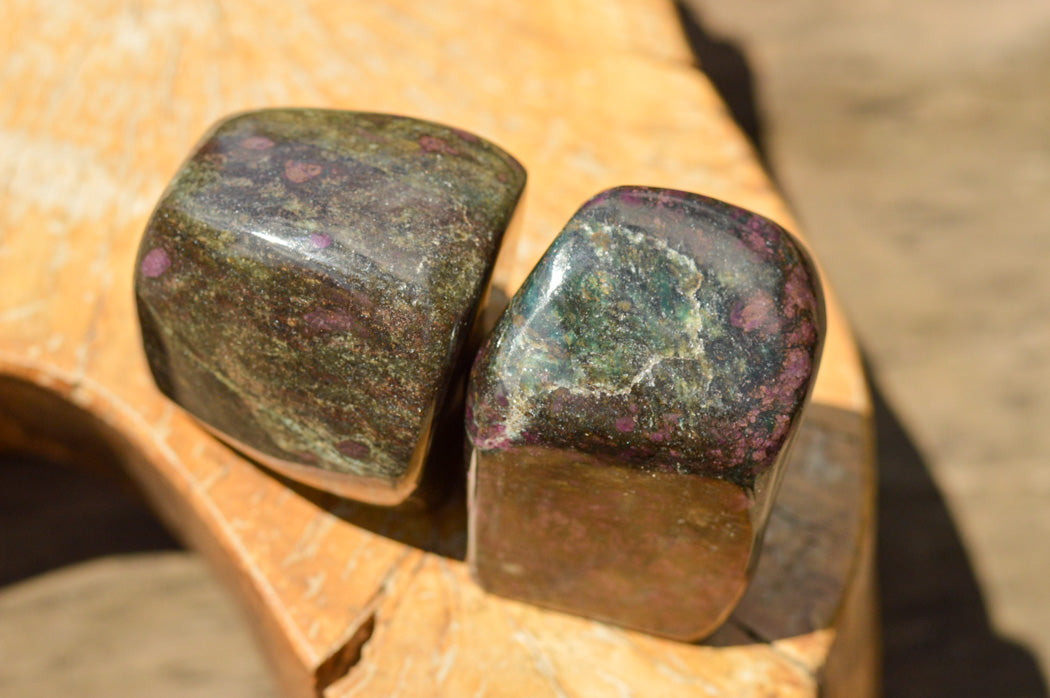 Polished Rare Fluorescent Green Verdite Ruby Corundum Free Forms x 5 From Zimbabwe - TopRock