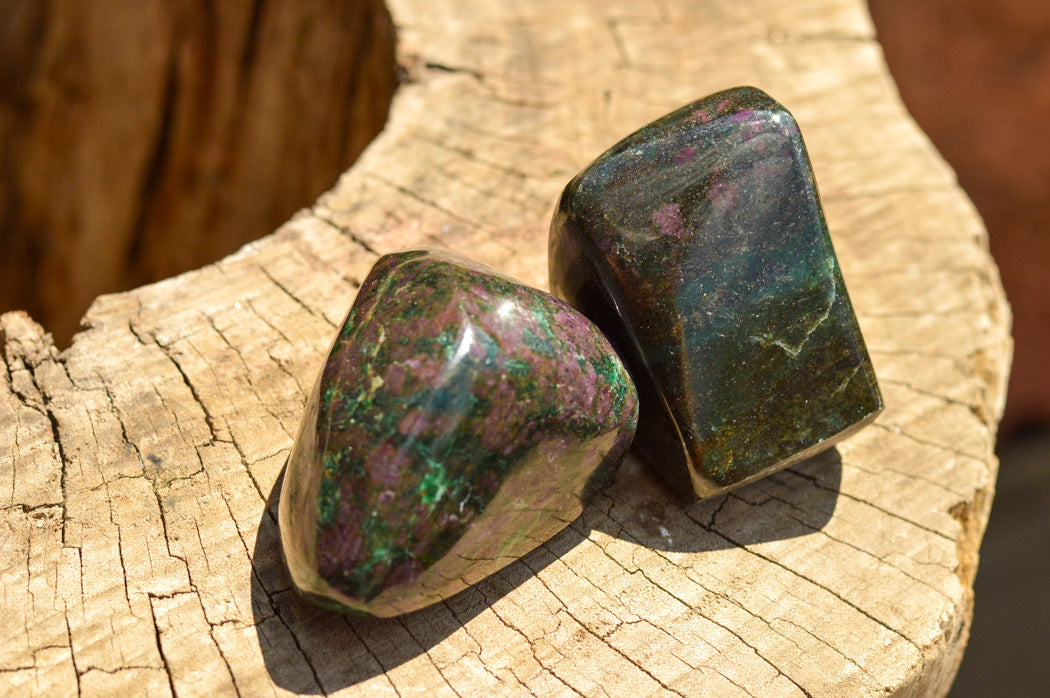 Polished Rare Fluorescent Green Verdite Ruby Corundum Free Forms x 5 From Zimbabwe - TopRock