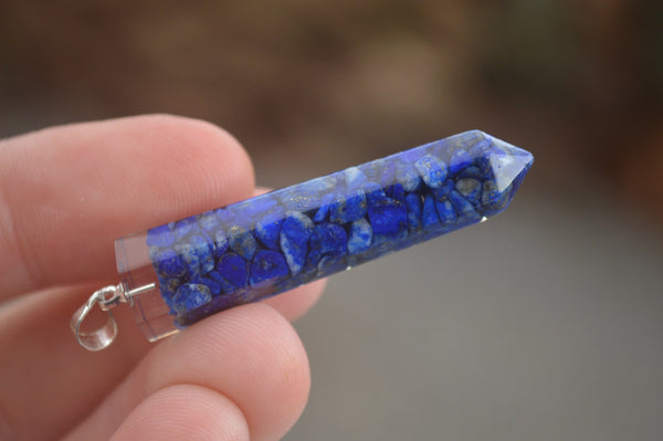 Polished Packaged Hand Crafted Resin Pendant with Lapis Lazuli Chips - sold per piece - From Bulwer, South Africa - TopRock