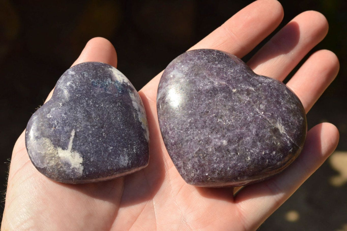 Polished Purple Lepidolite Mica Hearts x 6 From Madagascar - TopRock