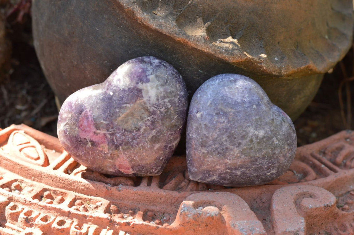 Polished Purple Lepidolite Mica Hearts x 6 From Madagascar - TopRock