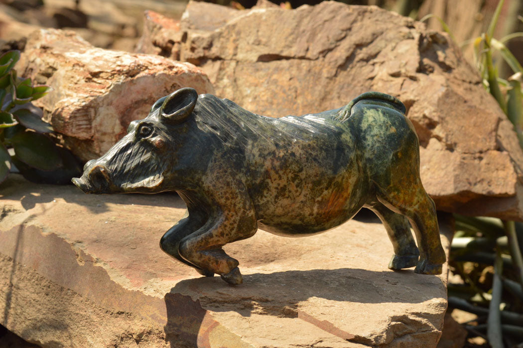 Polished Extra Large Serpentine Warthog Carving x 1 From Zimbabwe - TopRock