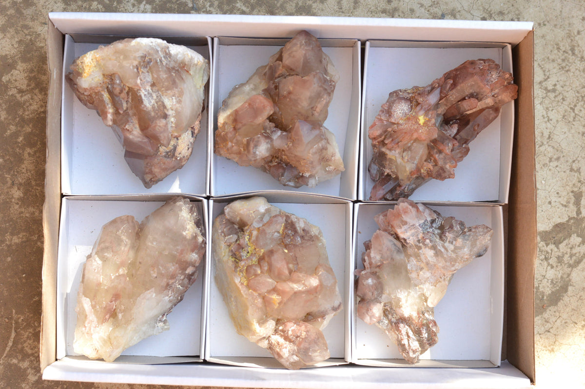 Natural Red Hematoid Phantom Quartz Clusters x 6 From Karoi, Zimbabwe - TopRock