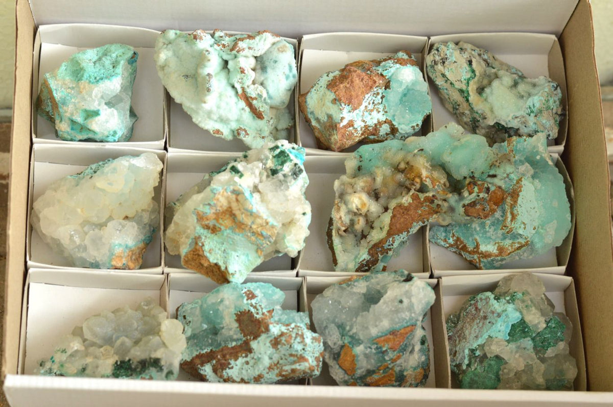 Natural Drusy Chrysocolla Dolomite With Malachite Specimens x 12 From Likasi, Congo - TopRock
