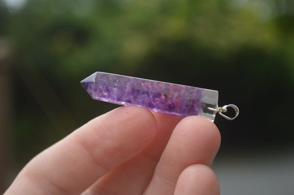 Polished Packaged Hand Crafted Resin Pendant with Amethyst Chips - sold per piece - From Bulwer, South Africa - TopRock