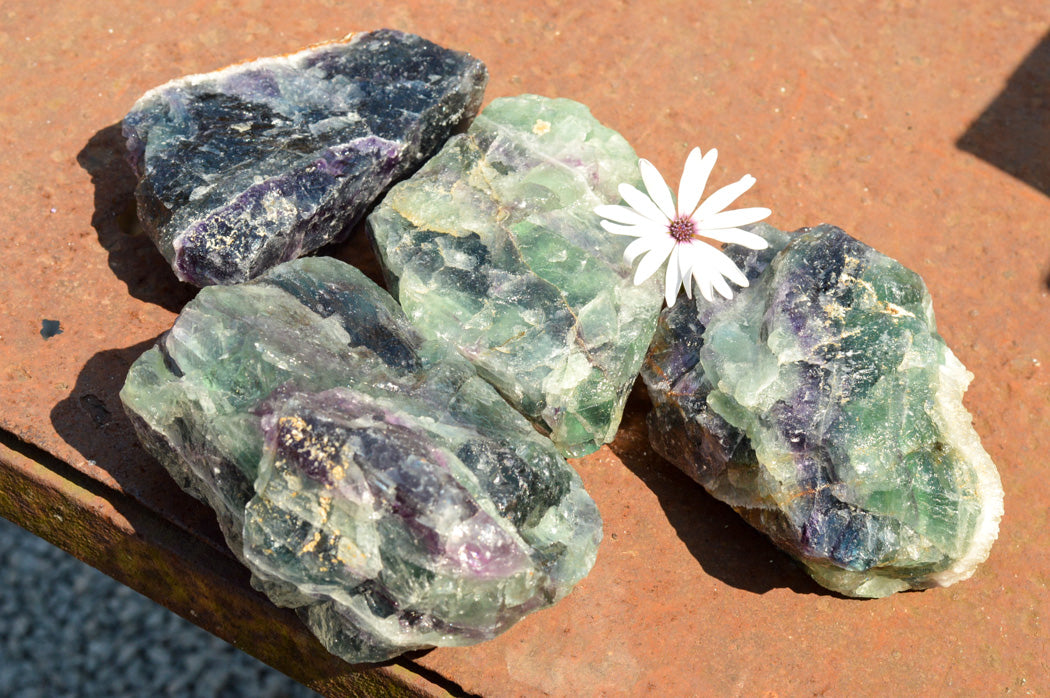 Natural Large Selected Watermelon Fluorite Cobbed Specimens x 4 From Uis, Namibia - TopRock