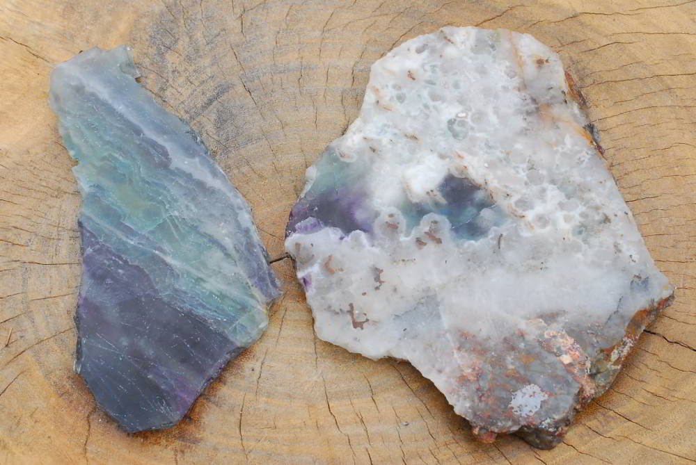 Polished Watermelon Fluorite Slices x 2 From Vis, Namibia - TopRock