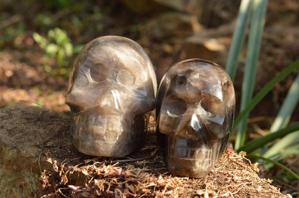 Polished Pair Of Morion Smokey Quartz Skulls  x 2 From Madagascar - TopRock