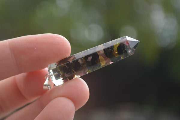 Polished Packaged Hand Crafted Resin Pendant with Rainbow Tourmaline Chips - sold per piece - From Bulwer, South Africa - TopRock