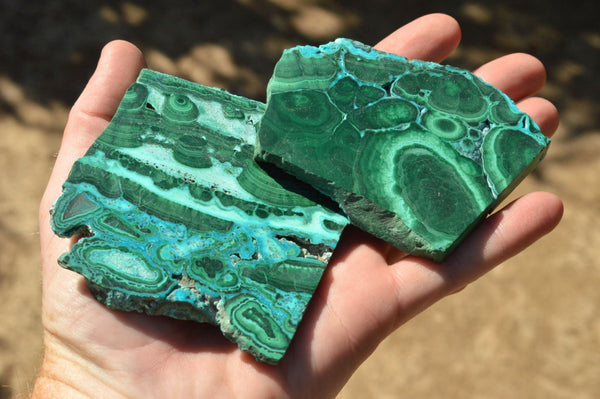 Polished Gorgeous Banded Malachite Slices With Chrysocolla Edging x 6 From Congo - TopRock