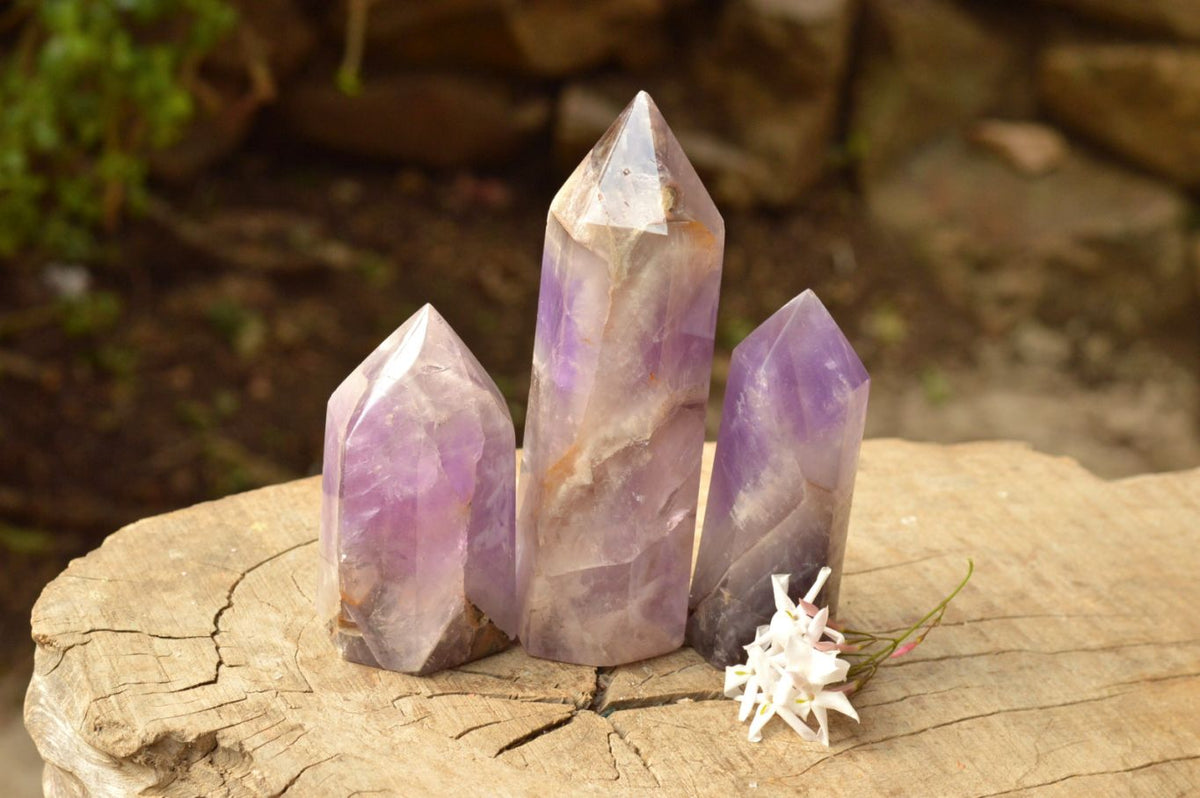 Polished Trio Of Smokey Dream Window Amethyst Points x 3 From Ankazobe, Madagascar - TopRock