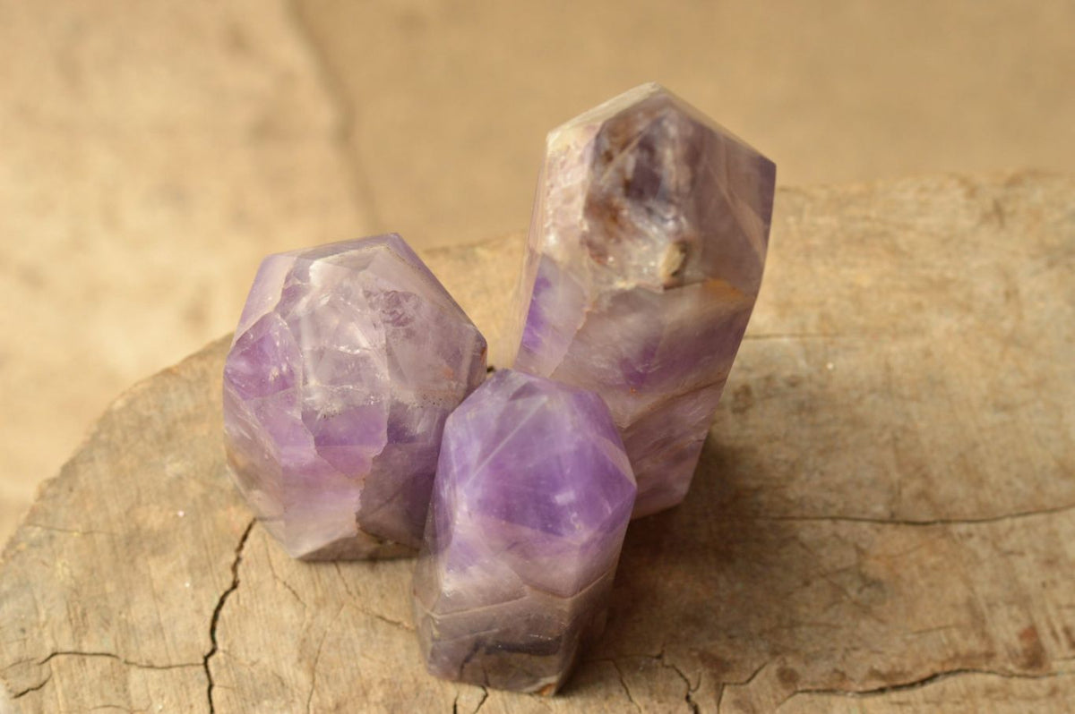 Polished Trio Of Smokey Dream Window Amethyst Points x 3 From Ankazobe, Madagascar - TopRock
