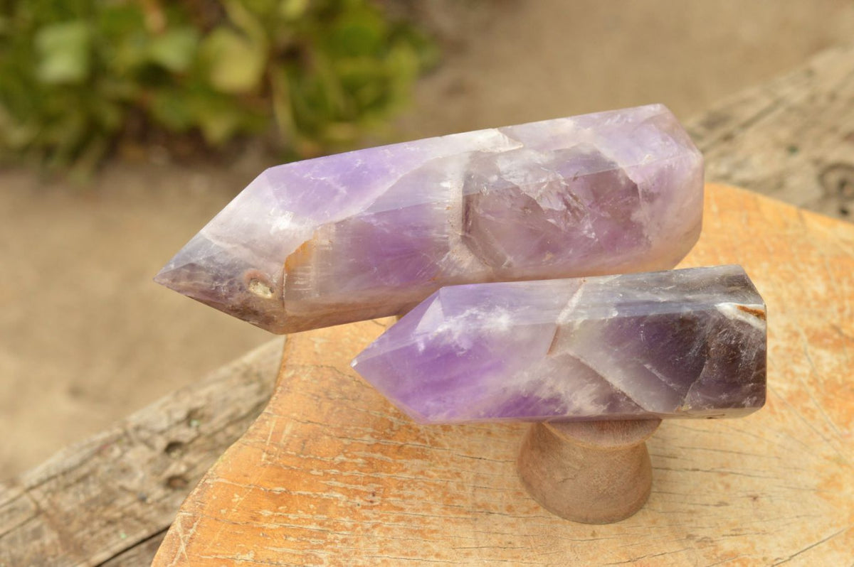 Polished Trio Of Smokey Dream Window Amethyst Points x 3 From Ankazobe, Madagascar - TopRock