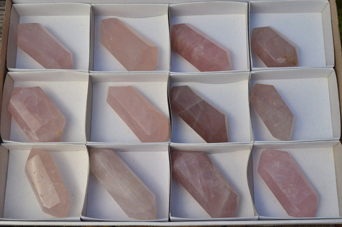 Polished Stunning Double Terminated Gemmy Rose Quartz Points (Various Shades Of Pink) x 12 From Madagascar - TopRock