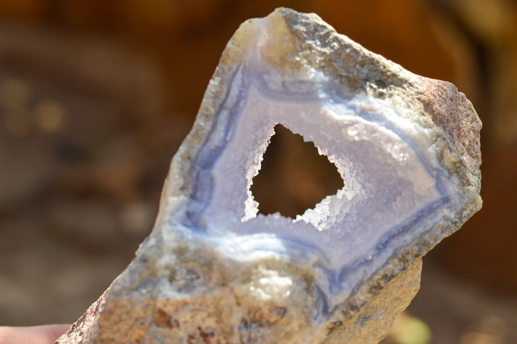 Natural Blue Lace Agate Geode Specimens x 2 From Nsanje, Malawi - TopRock