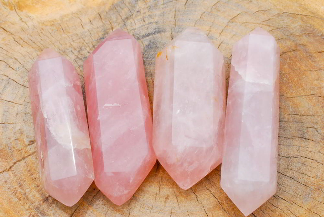 Polished Gemmy Double Terminated Rose Quartz Crystals x 4 From Ambatondrazaka, Madagascar - TopRock