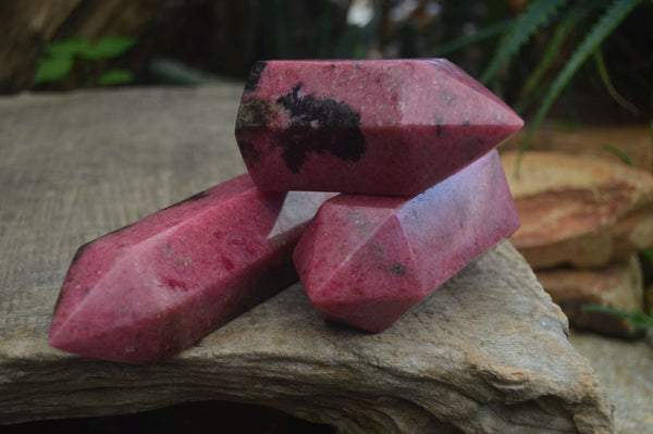 Polished Pink Rhodonite Points  x 3 From Madagascar - Toprock Gemstones and Minerals 