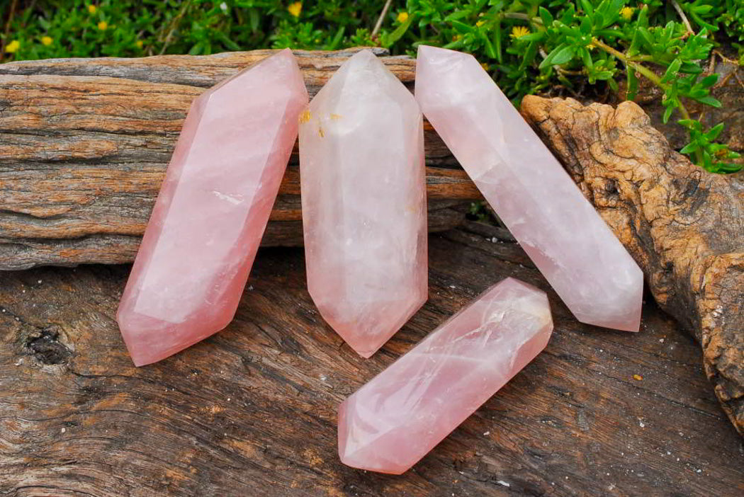 Polished Gemmy Double Terminated Rose Quartz Crystals x 4 From Ambatondrazaka, Madagascar - TopRock