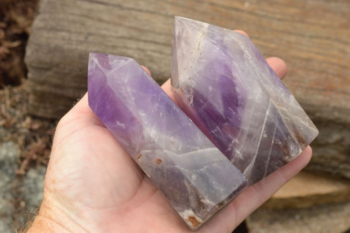 Polished Trio Of Smokey Dream Window Amethyst Points x 3 From Ankazobe, Madagascar - TopRock