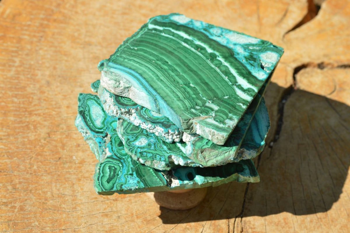 Polished Gorgeous Banded Malachite Slices With Chrysocolla Edging x 6 From Congo - TopRock