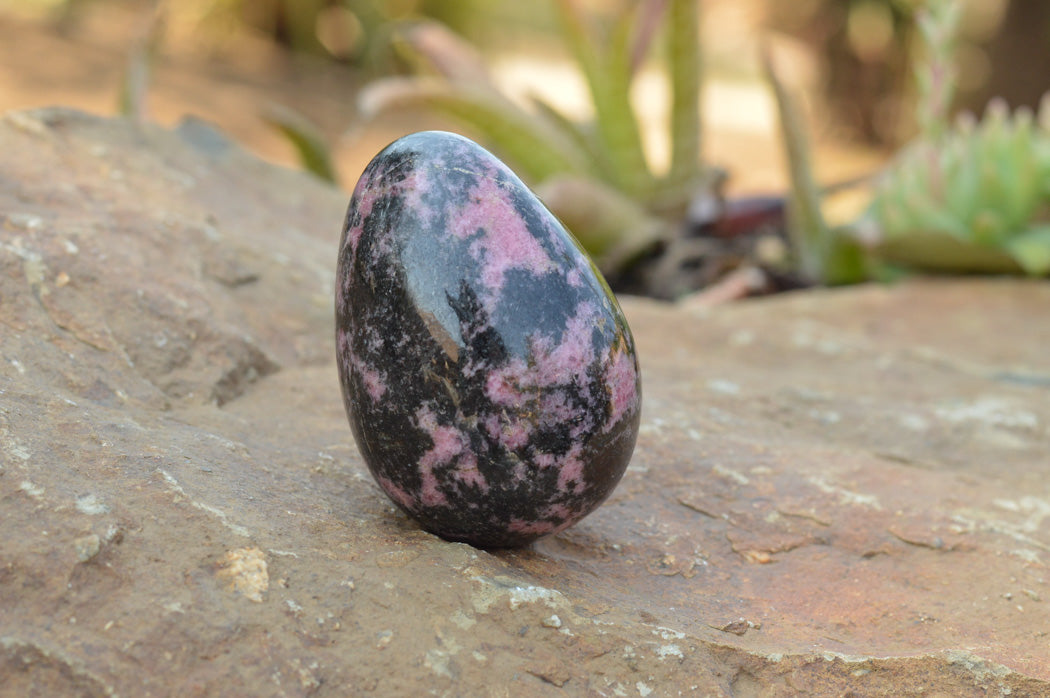 Polished Pink & Black Rhodonite Eggs x 4 From Ambindavato, Madagascar - TopRock