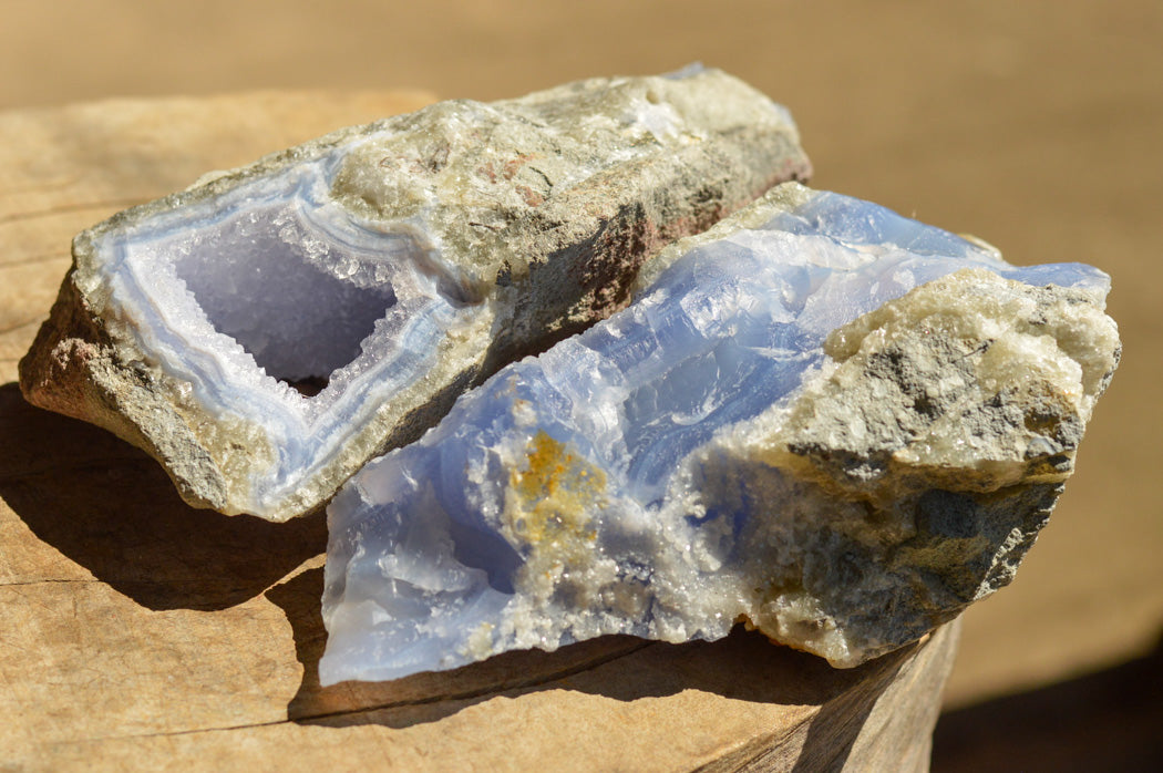 Natural Blue Lace Agate Geode Specimens x 2 From Nsanje, Malawi - TopRock