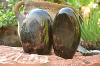 Polished Black Tourmaline Standing Free Forms x 3 From Madagascar - TopRock