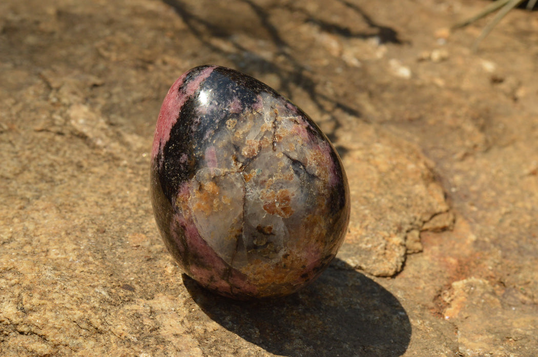 Polished Pink & Black Rhodonite Eggs x 4 From Ambindavato, Madagascar - TopRock