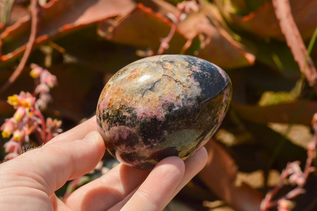 Polished Pink & Black Rhodonite Eggs x 4 From Ambindavato, Madagascar - TopRock