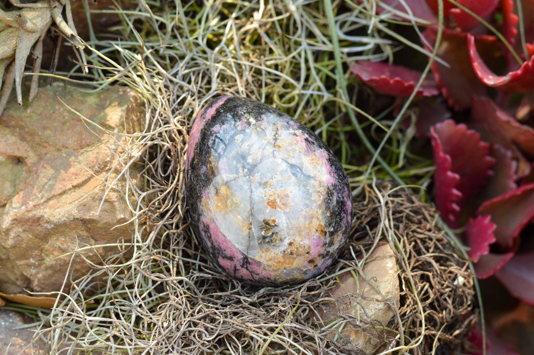 Polished Pink & Black Rhodonite Eggs x 4 From Ambindavato, Madagascar - TopRock