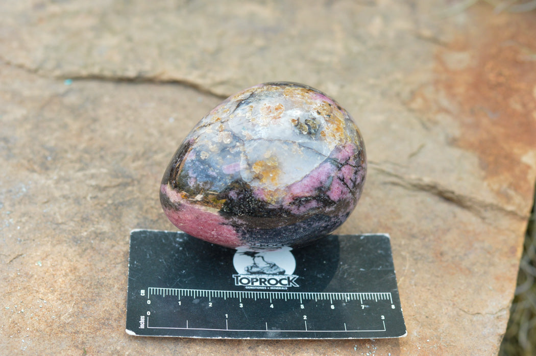 Polished Pink & Black Rhodonite Eggs x 4 From Ambindavato, Madagascar - TopRock