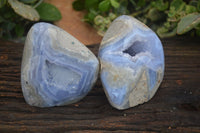 Polished Blue Lace Agate Standing Free Forms  x 2 From Nsanje, Malawi - Toprock Gemstones and Minerals