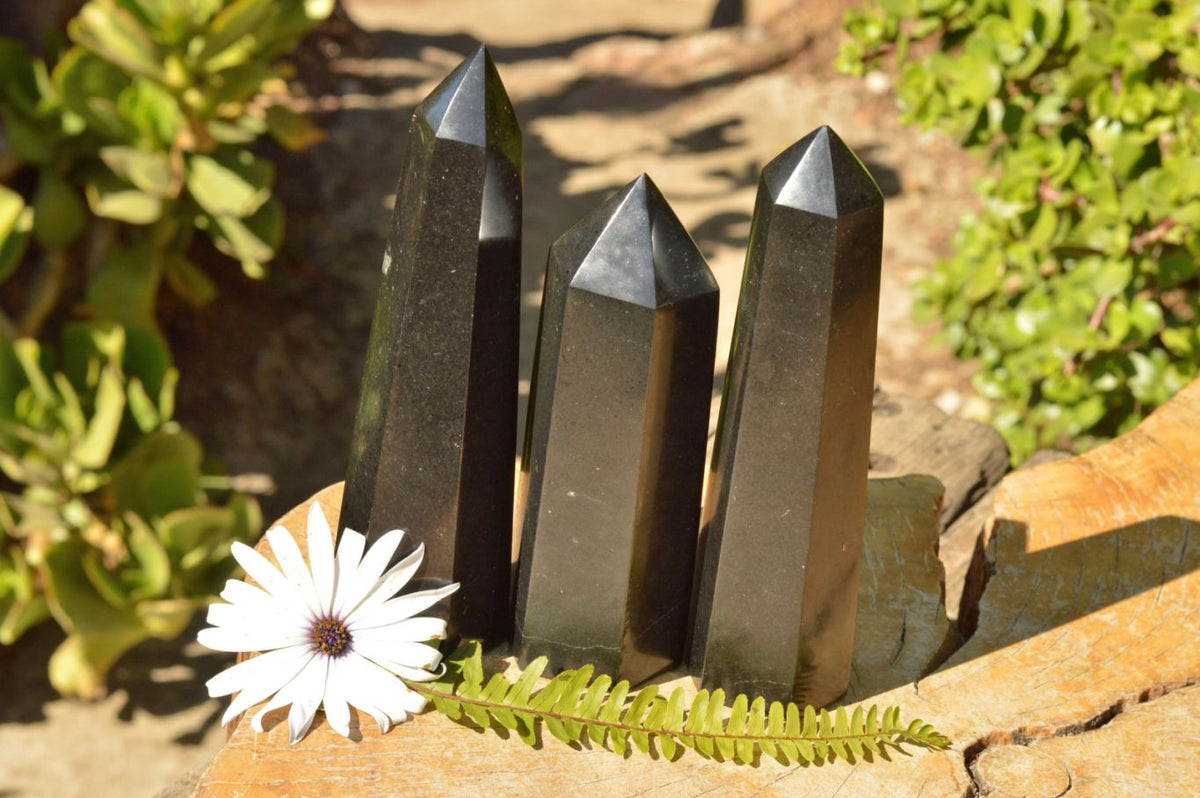 Polished Pitch Black Basalt Points x 3 From Madagascar - TopRock