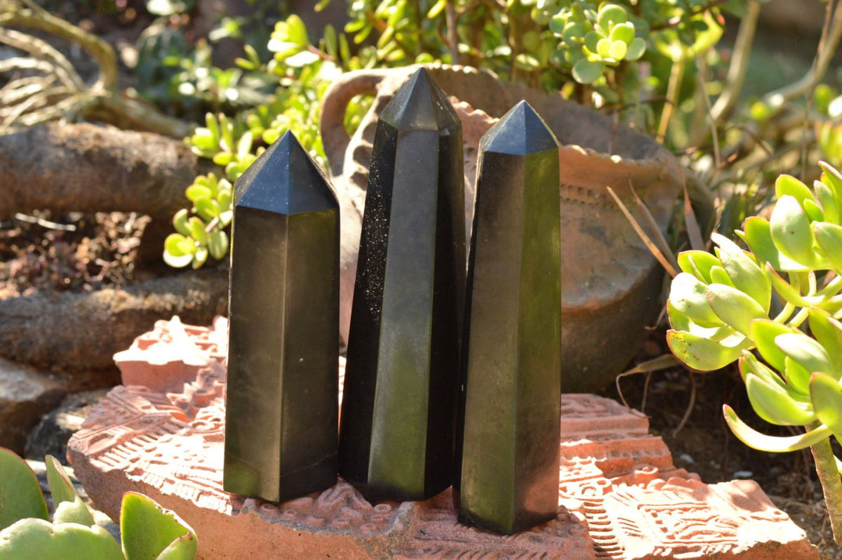 Polished Pitch Black Basalt Points x 3 From Madagascar - TopRock