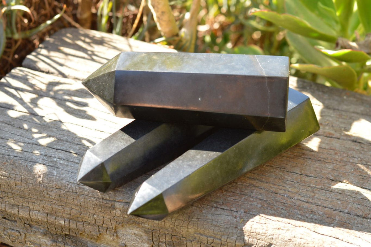 Polished Pitch Black Basalt Points x 3 From Madagascar - TopRock