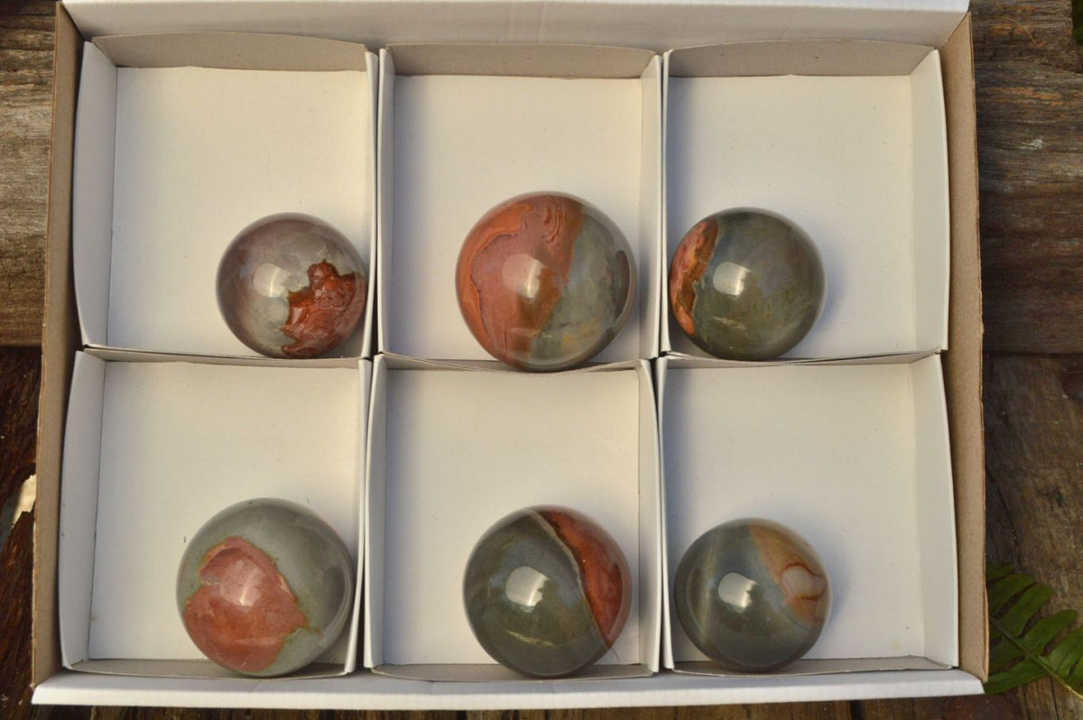 Polished Small Highly Selected Polychrome/Picasso Jasper Spheres x 6 From North West Coast, Madagascar - TopRock