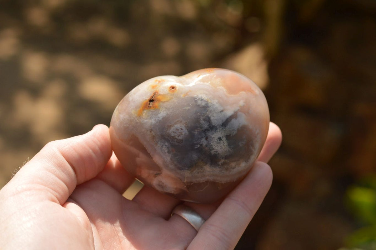 Polished Beautiful Coral Flower Agate Hearts x 6 From Antsahalova, Madagascar - TopRock
