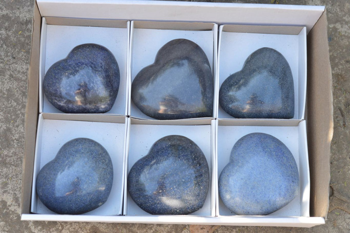 Polished Highly Selected Medium Sized Blue Lazulite Hearts x 6 From Madagascar - TopRock