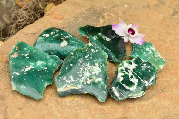 Natural One Side Polished Green Chrome Chrysoprase Slices  x 6 From Zimbabwe - TopRock