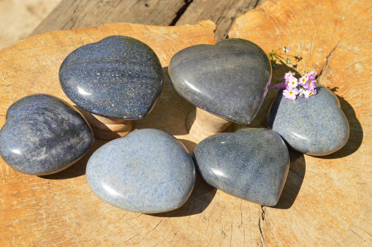 Polished Highly Selected Medium Sized Blue Lazulite Hearts x 6 From Madagascar - TopRock