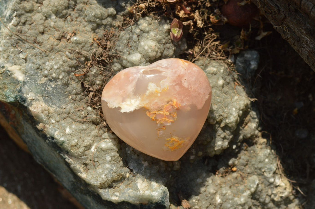 Polished Beautiful Coral Flower Agate Hearts x 6 From Antsahalova, Madagascar - TopRock